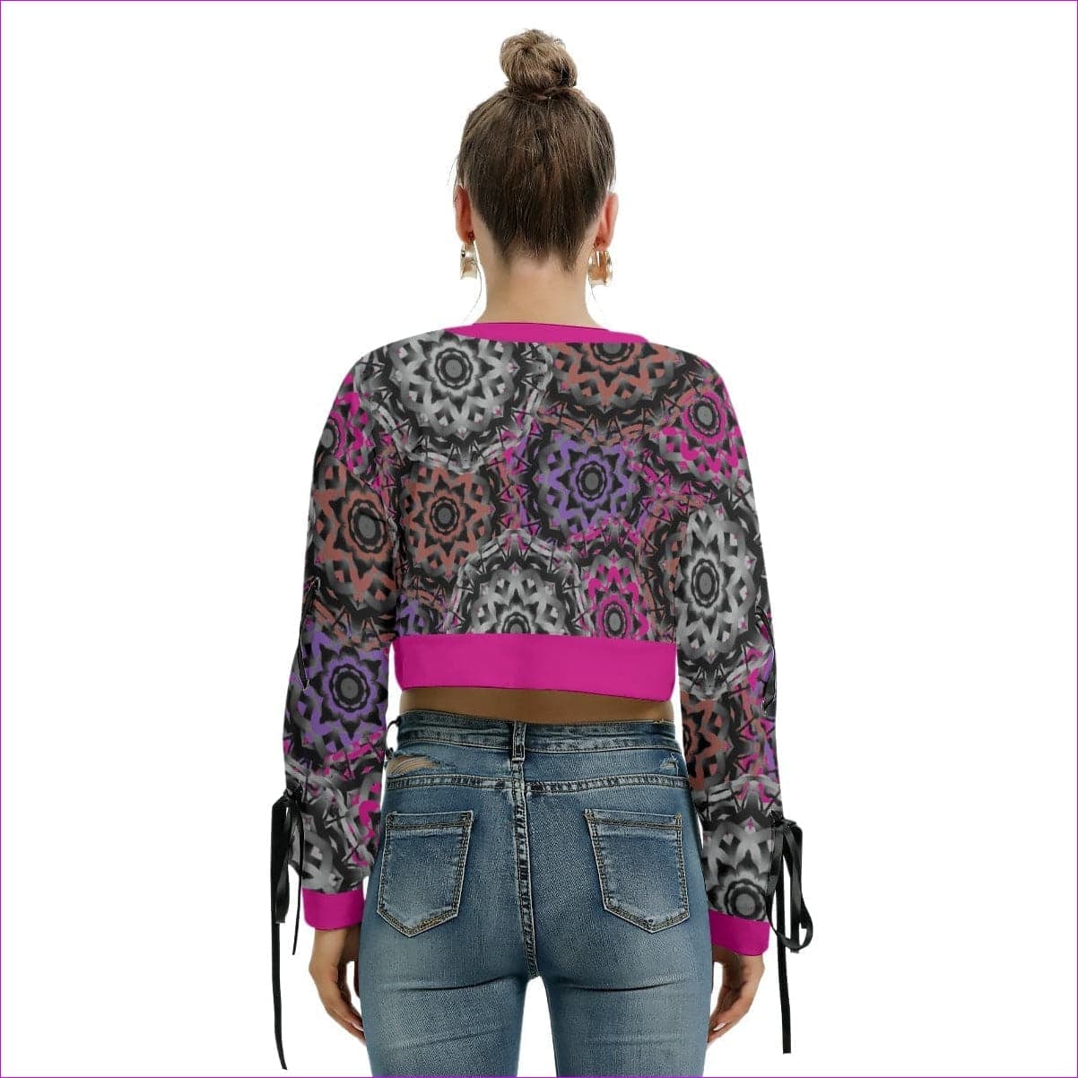 Mandala Graffiti Womens Long Lace Up Sleeve Cropped Sweatshirt - women's sweatshirt at TFC&H Co.