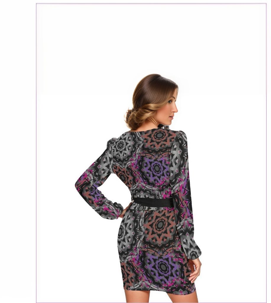 Mandala Graffiti Womens Long Sleeve Dress With Waist Belt - women's dress at TFC&H Co.