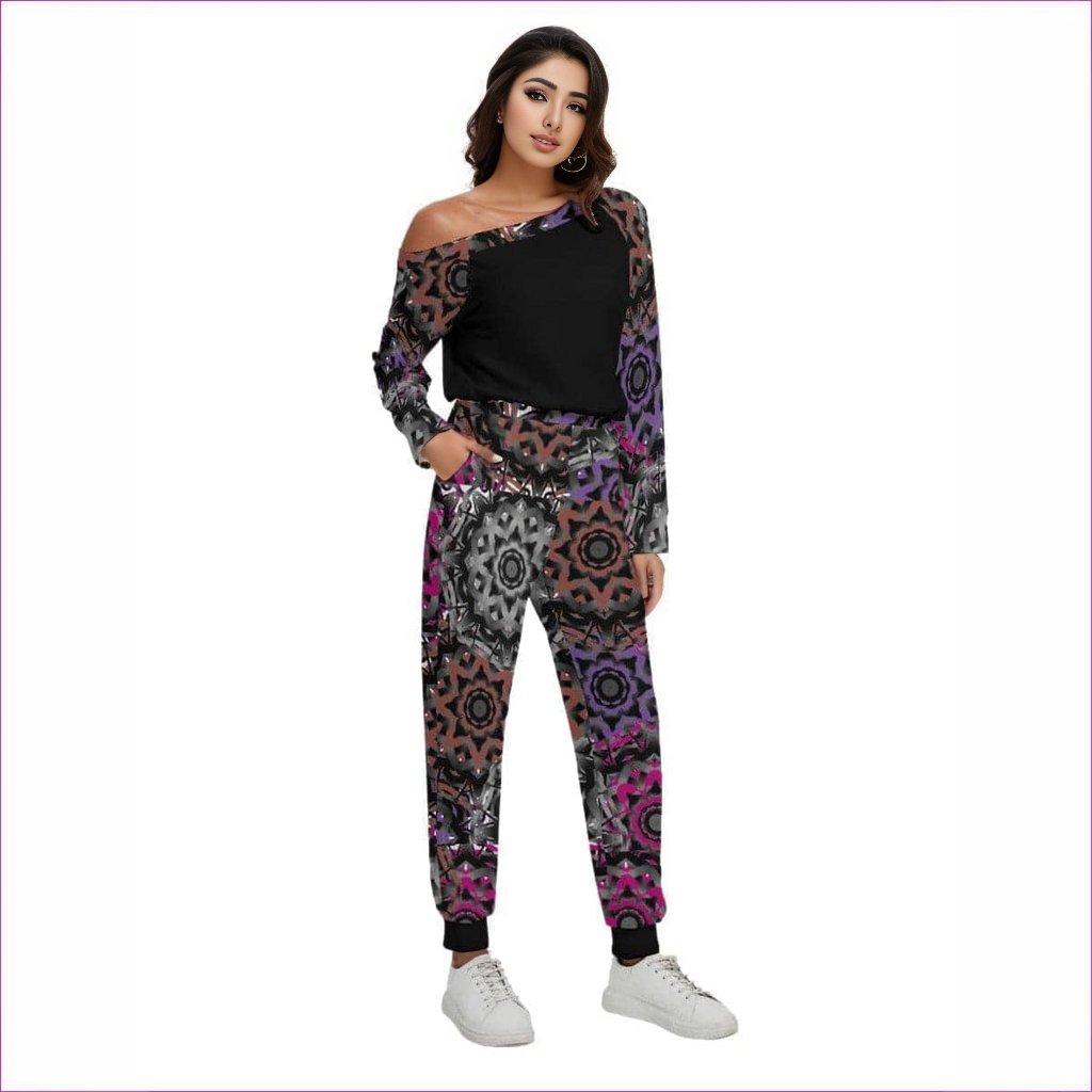 Black Mandala Graffiti Womens Off-Shoulder Jumpsuit - women's jumpsuit at TFC&H Co.