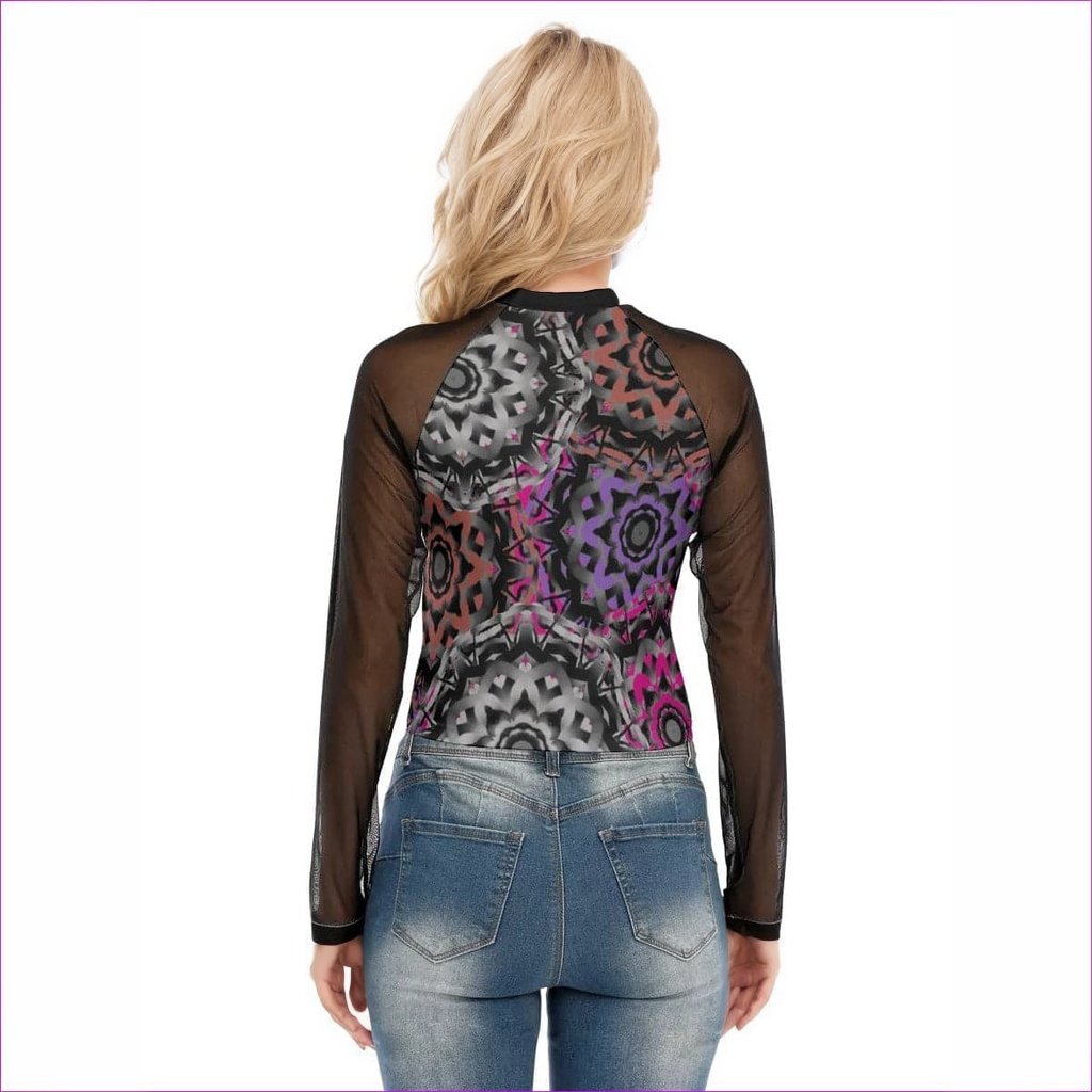 Mandala Graffiti Womens Raglan Sheer Long Sleeve Top - women's sheer mesh top at TFC&H Co.