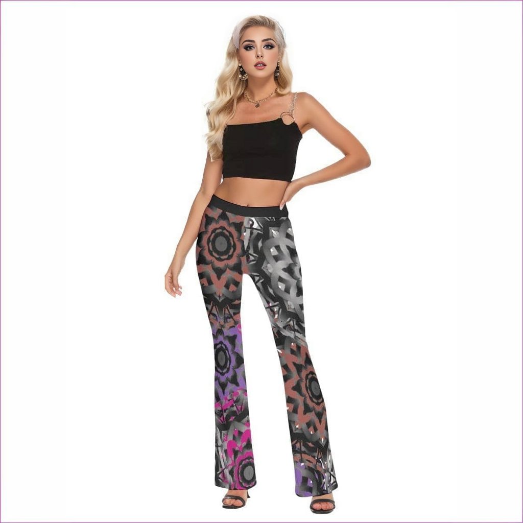 Black Mandala Graffiti Womens Skinny Flare Pants - women's skinny flare pants at TFC&H Co.