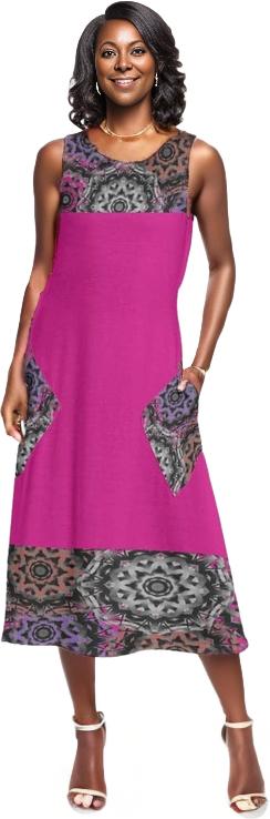 Pink Mandala Graffiti Womens Sleeveless Dress With Diagonal Pocket - women's dress at TFC&H Co.
