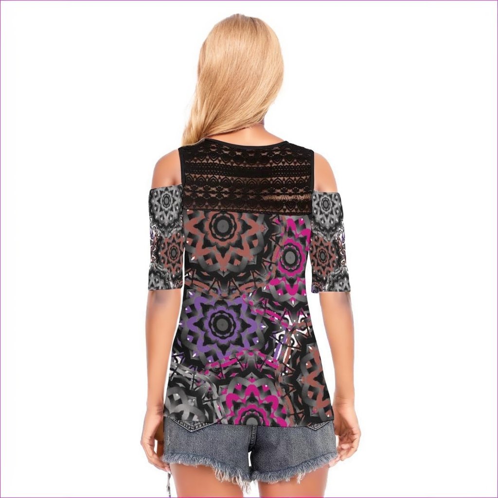 Mandala Graffiti Womens T-shirt With Black Lace Shoulder Strap - women's top at TFC&H Co.