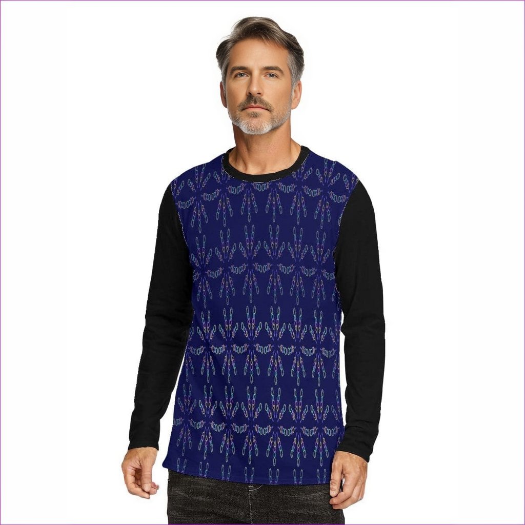 Mandala Men's Long Sleeve 100% Cotton Blue T-Shirt - Men's T-Shirts at TFC&H Co.