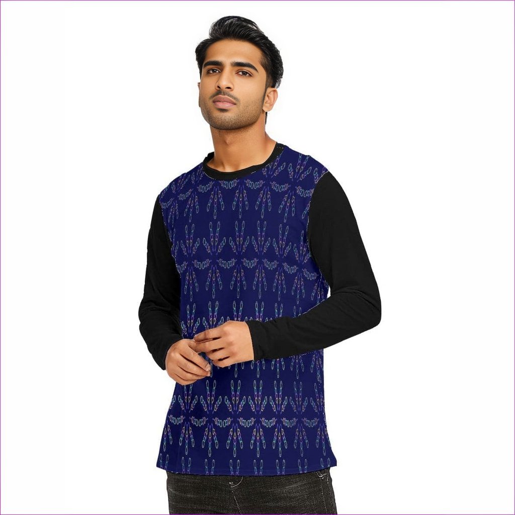 Mandala Men's Long Sleeve 100% Cotton Blue T-Shirt - Men's T-Shirts at TFC&H Co.