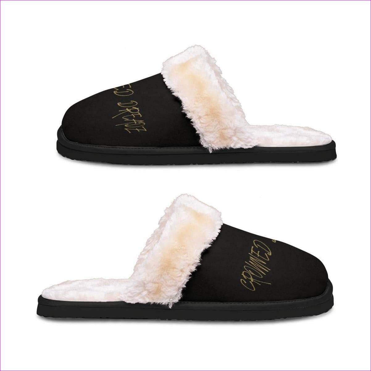 black - Men's Crowned dreadz Home Plush Slippers - mens slippers at TFC&H Co.