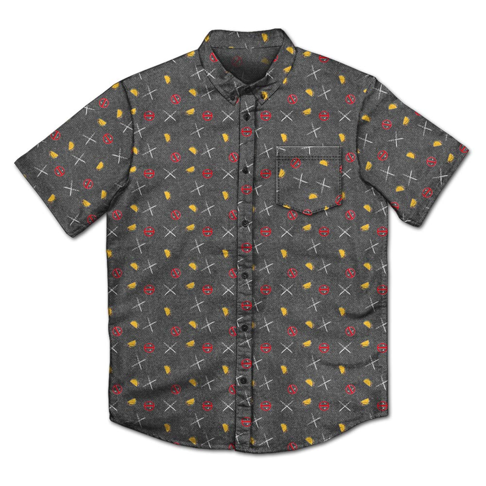 MULTI - Men's Marvel Deadpool Button Up Woven - Ships from The US - Button Up Woven Shirt at TFC&H Co.