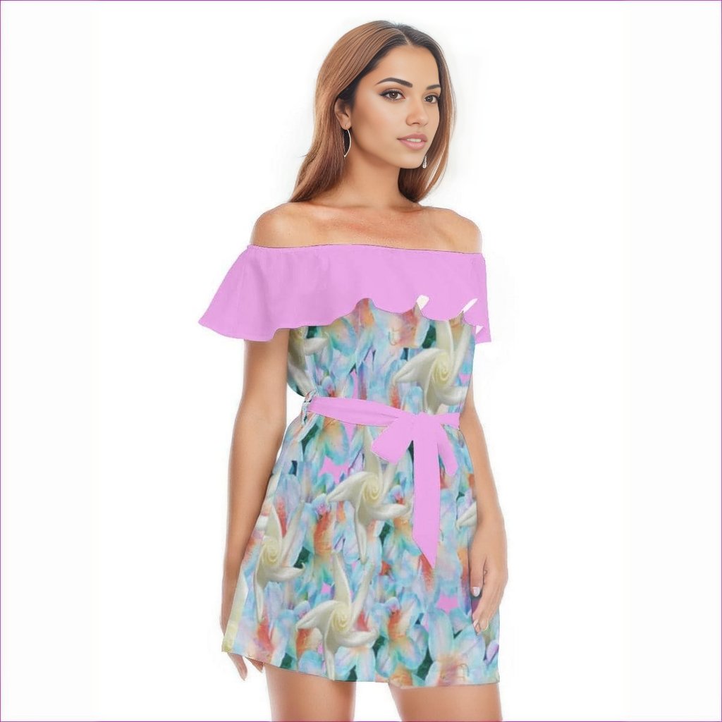 - Midnight Floral Womens Off-shoulder Dress With Ruffle - womens dress at TFC&H Co.