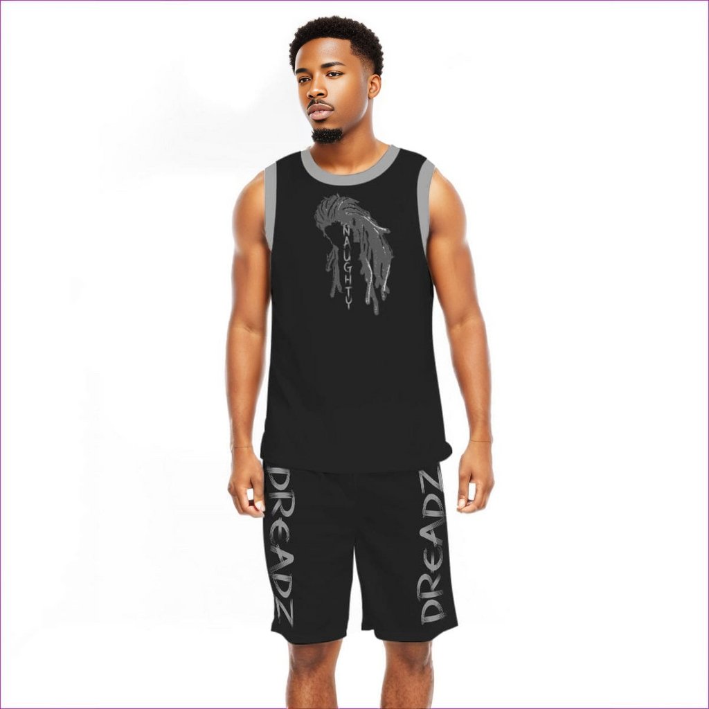 black - Naughty Dreadz Men's Basketball Clothing Set - mens top & short set at TFC&H Co.