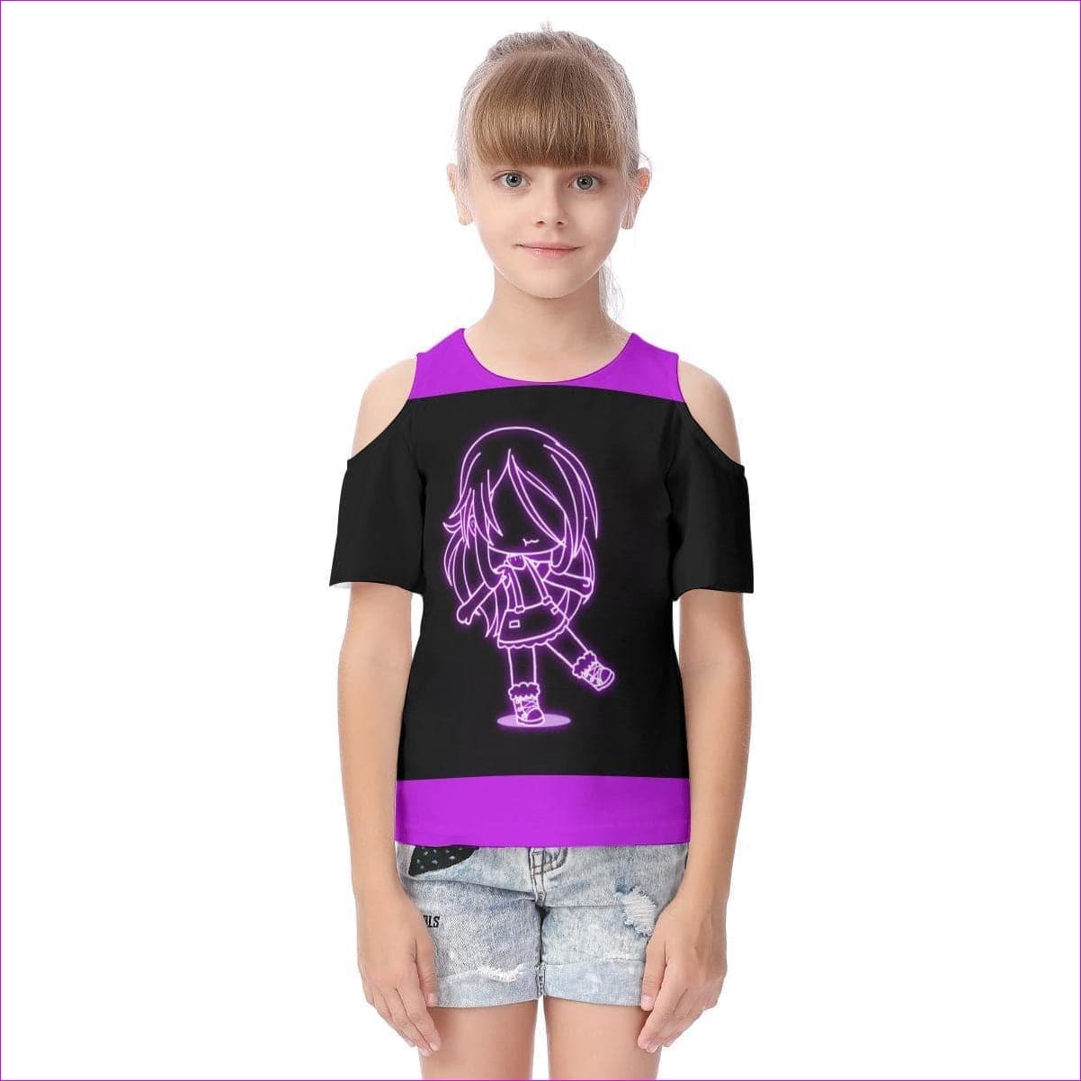 Black - Neon Girl Kids Cold Shoulder T-shirt - Kids t-shirt at TFC&H Co.