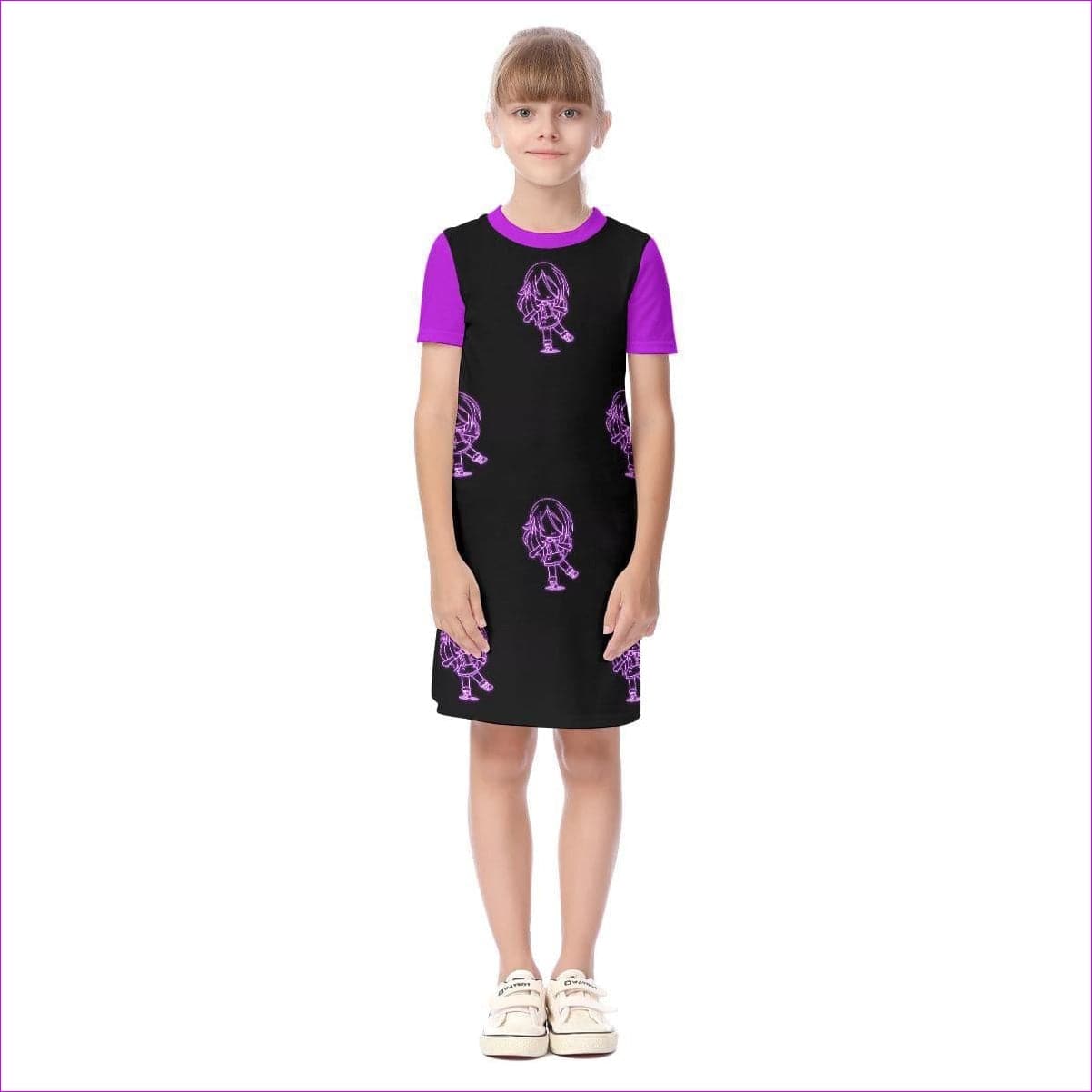 Black - Neon Girl Kids Short Sleeve Dress - kids dress at TFC&H Co.