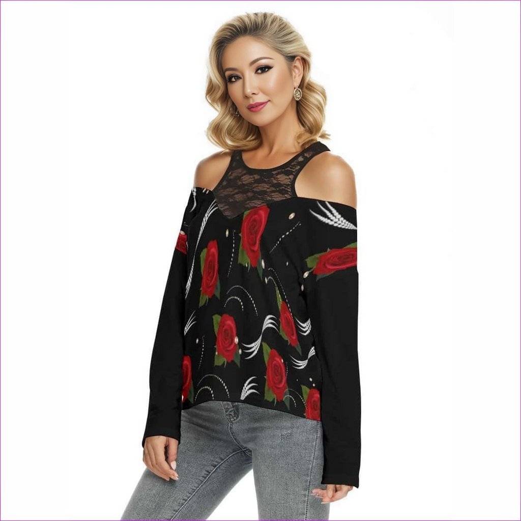 Pearls & Roses Womens Lace Mesh Off Shoulder Blouse - women's blouse at TFC&H Co.
