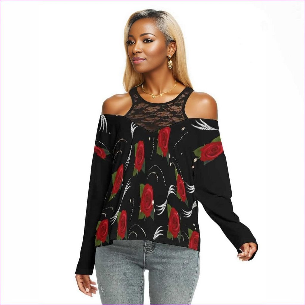 Pearls & Roses Womens Lace Mesh Off Shoulder Blouse - women's blouse at TFC&H Co.