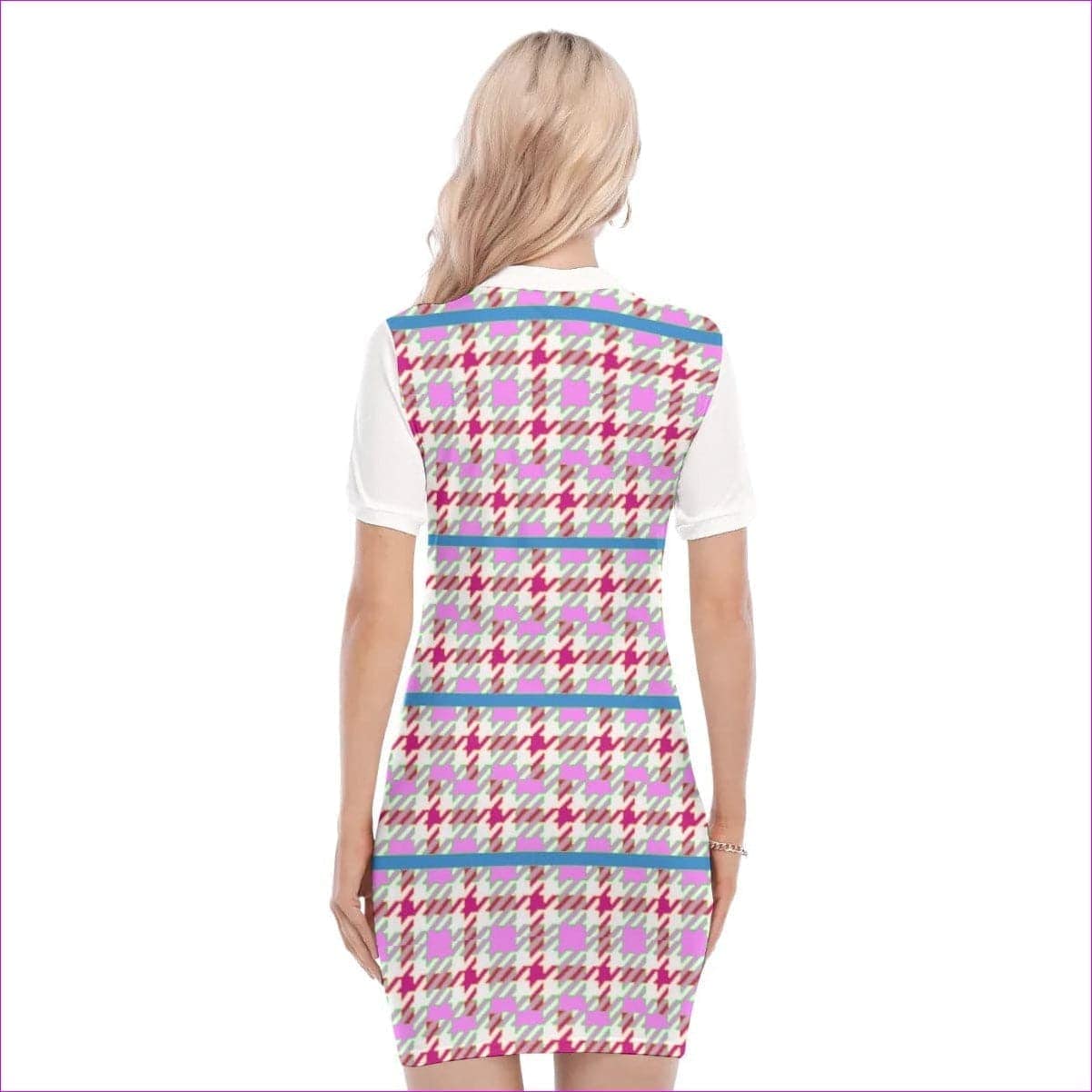 Pink Houndstooth Womens Polo Collar Dress - women's dress at TFC&H Co.