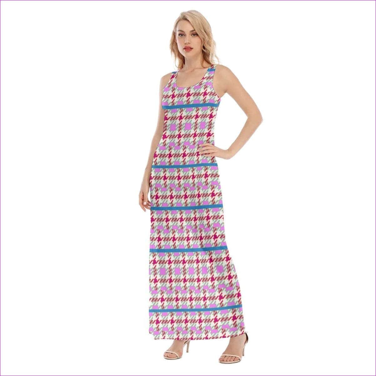 Pink - Pink Houndstooth Womens Vest Maxi Dress - womens dress at TFC&H Co.