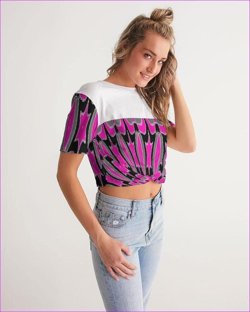 Pink Star Womens Twist-Front Cropped Tee - women's crop top at TFC&H Co.