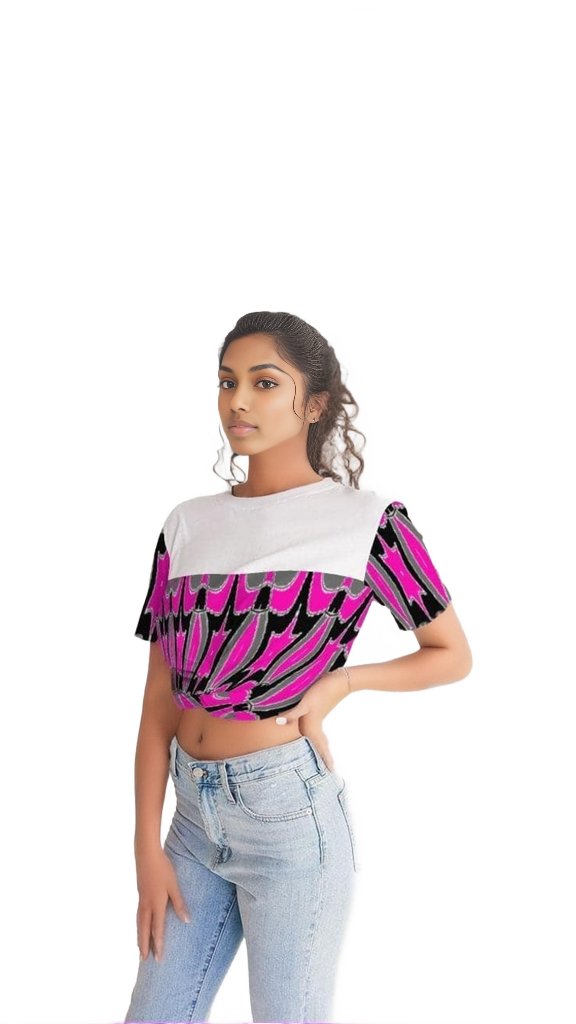 Pink Star Womens Twist-Front Cropped Tee - women's crop top at TFC&H Co.