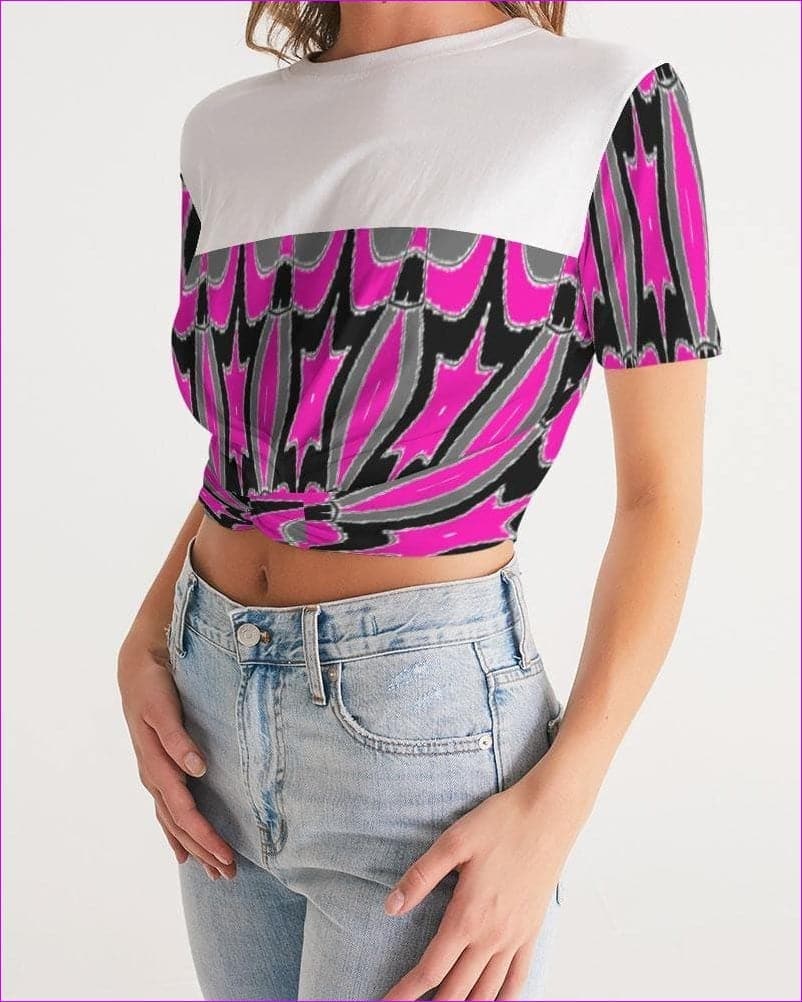 Pink Star Womens Twist-Front Cropped Tee - women's crop top at TFC&H Co.