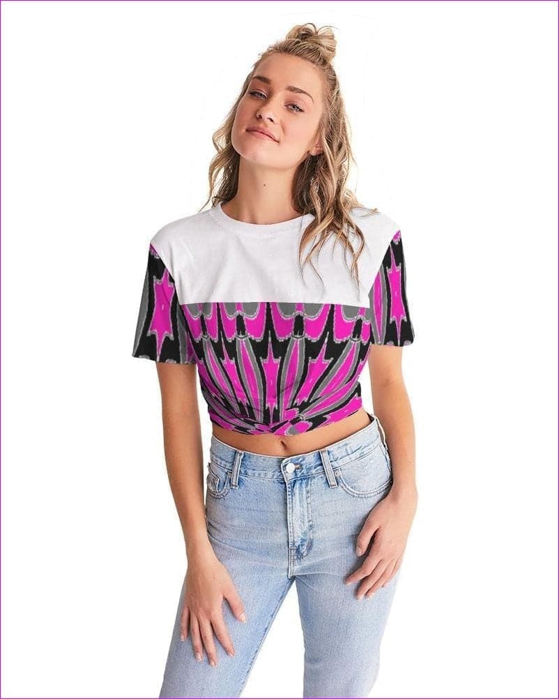 Pink Star Womens Twist-Front Cropped Tee - women's crop top at TFC&H Co.