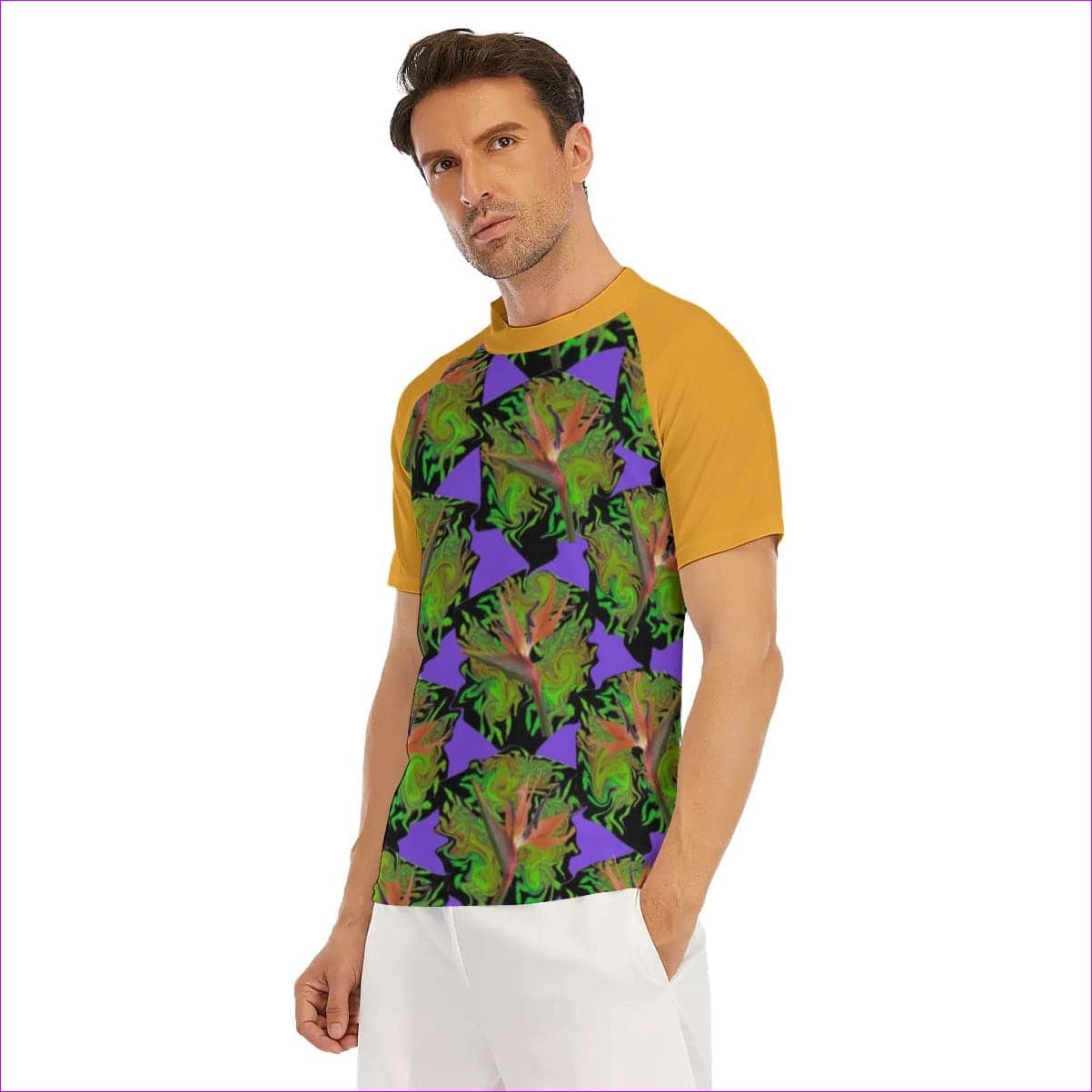 Psychedelic Paradise Men's Tight Surf Shirt With Half Sleeves - men's surf tee at TFC&H Co.