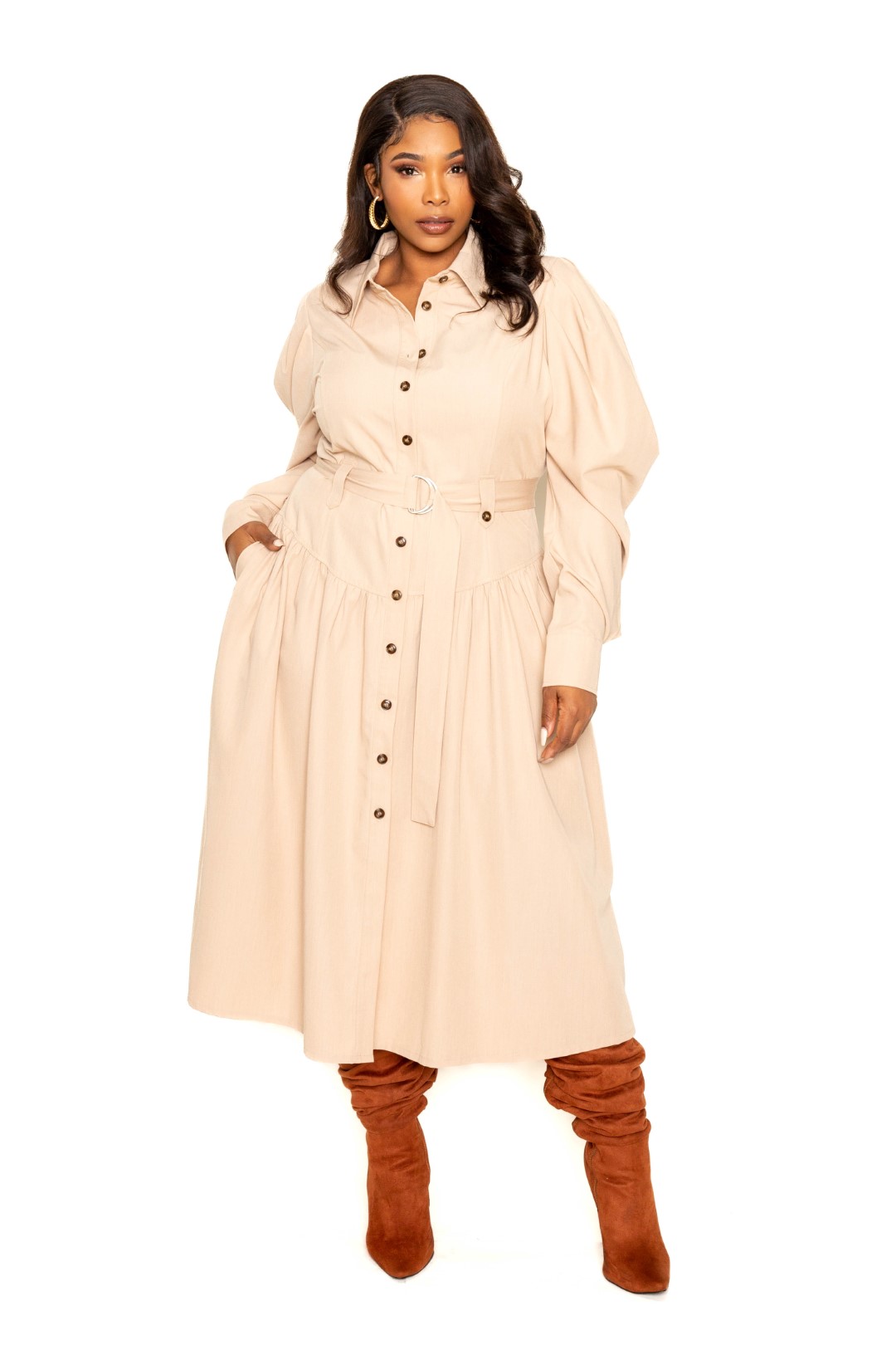 Puff Sleeve Trench Jacket Dress Voluptuous Plus Size 2