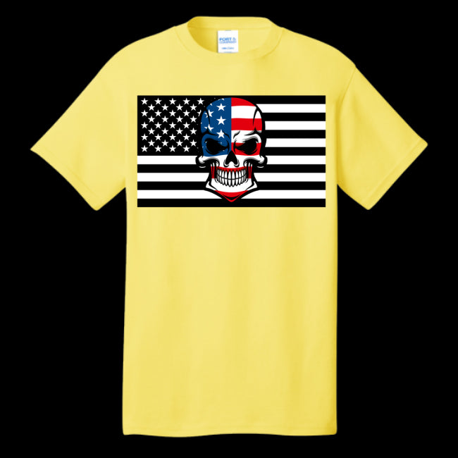 MENS T-SHIRT YELLOW - Skull Flag Men's Cotton Crew Neck Tee - Ships from The US - mens t-shirt at TFC&H Co.