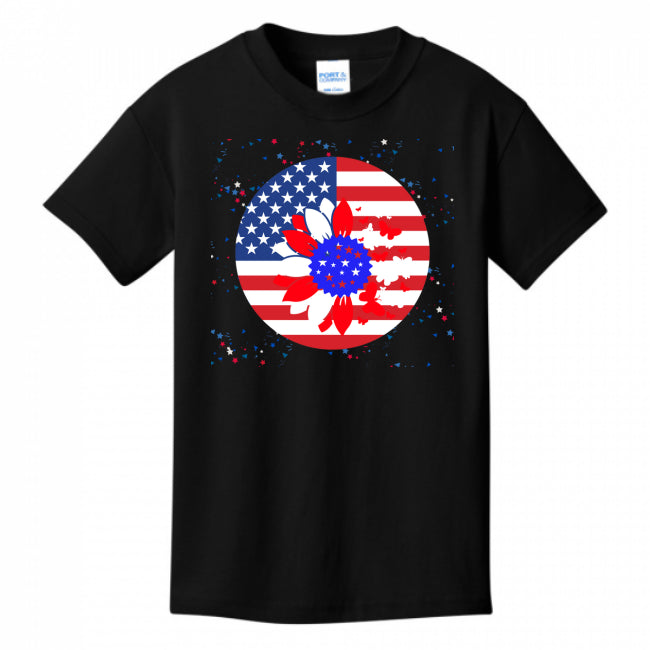 KIDS T-SHIRTS BLACK - Petal Flag Girl's T-shirt - Ships from The US - girls t-shirt at TFC&H Co.