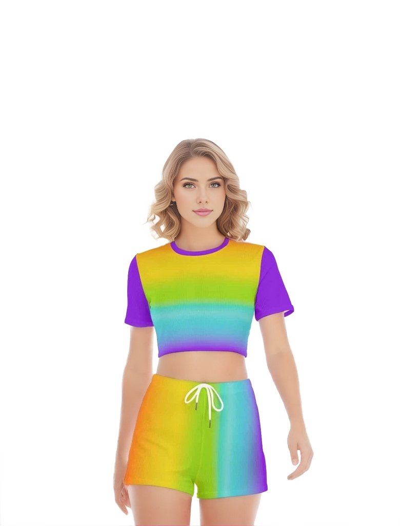 rainbow - Rainbow Women's O-neck T-shirt Short Set - womens top & short set at TFC&H Co.