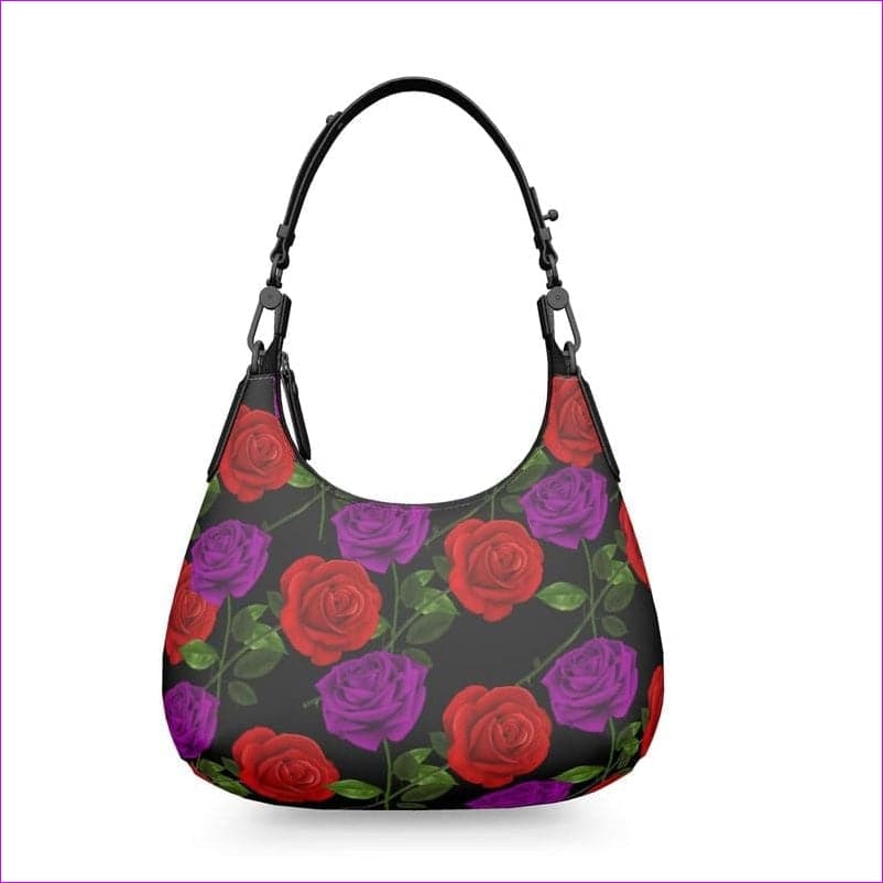 - Red Rose Purp Authentic Leather Designer Mini Curve Bag - Mini Curve Bag at TFC&H Co.