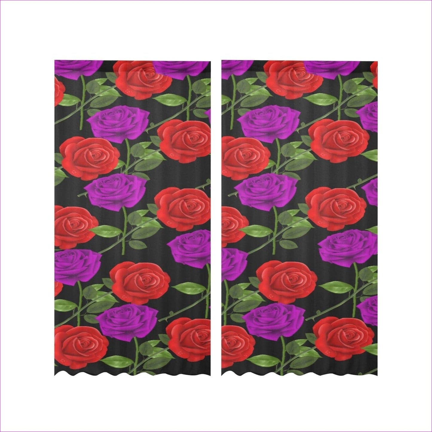 Red Rose Purp Gauze Curtain 28"x84" (Two Pieces) - Window Curtains at TFC&H Co.