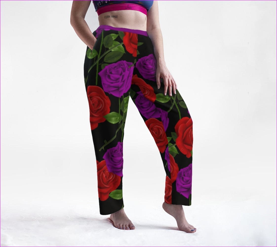 Red Rose Purp Women's Black Lounge Pants - Lounge Pants at TFC&H Co.