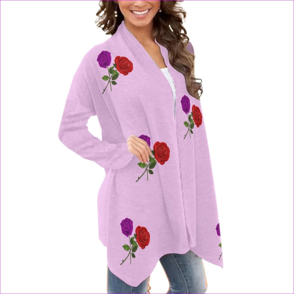 Red Rose Purp Women's Cardigan With Long Sleeve - women's cardigan at TFC&H Co.