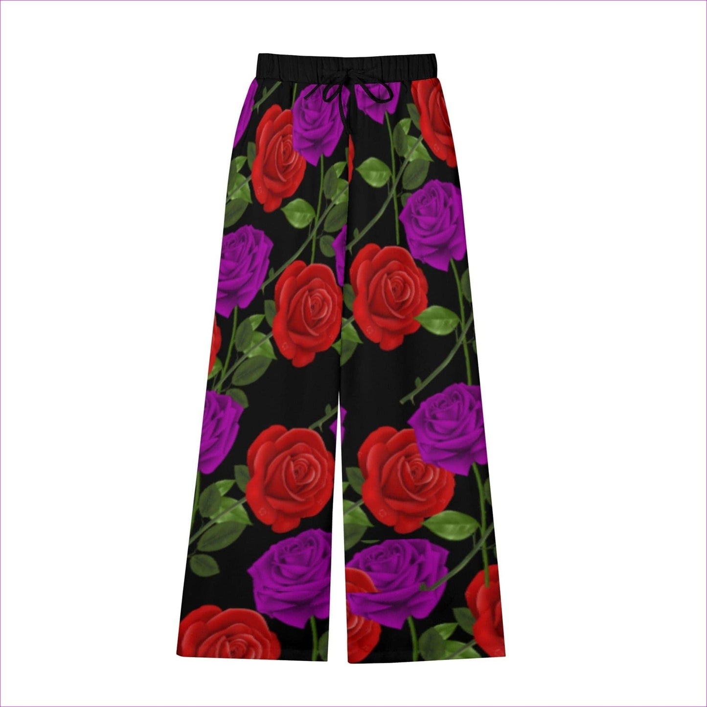 Black Red Rose Purp Women's Casual Wide Leg Pants - women's pants at TFC&H Co.