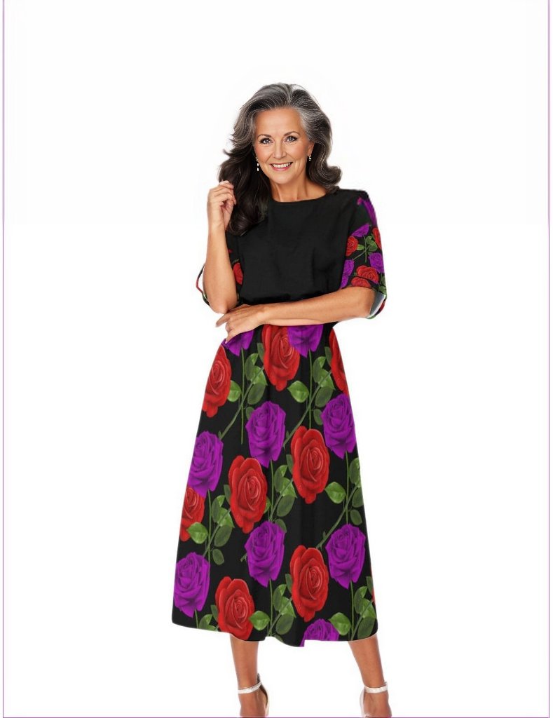 Red Rose Purp Women's Elastic Waist Dress - women's dress at TFC&H Co.