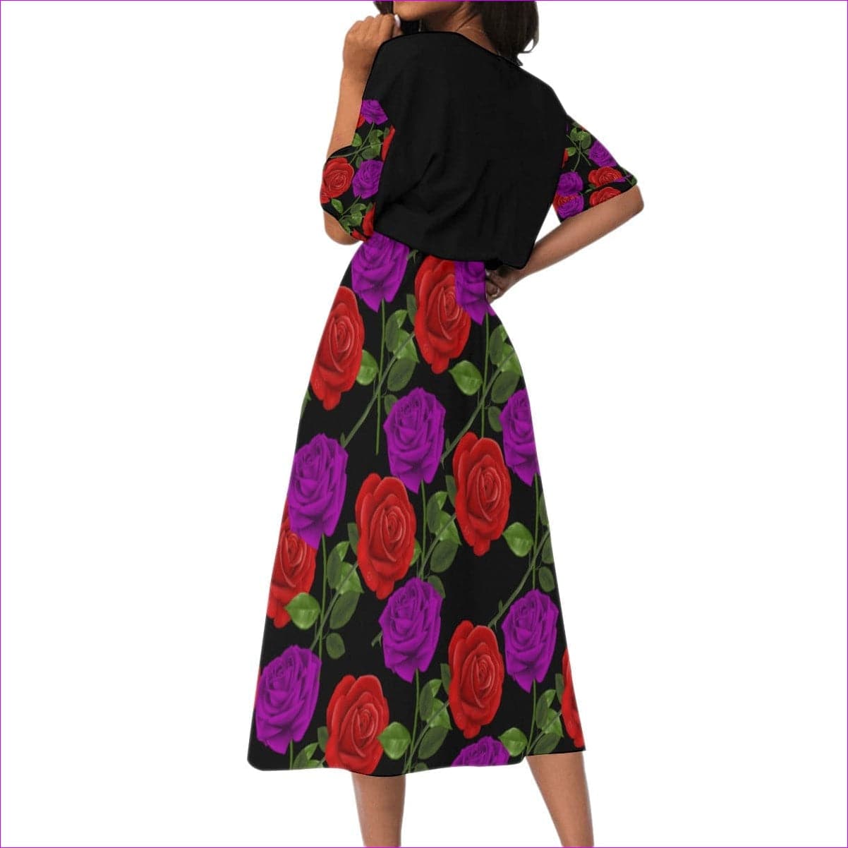 Red Rose Purp Women's Elastic Waist Dress - women's dress at TFC&H Co.