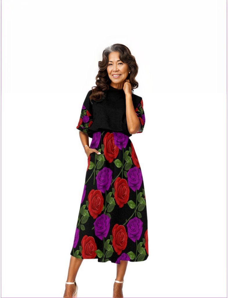 Red Rose Purp Women's Elastic Waist Dress - women's dress at TFC&H Co.