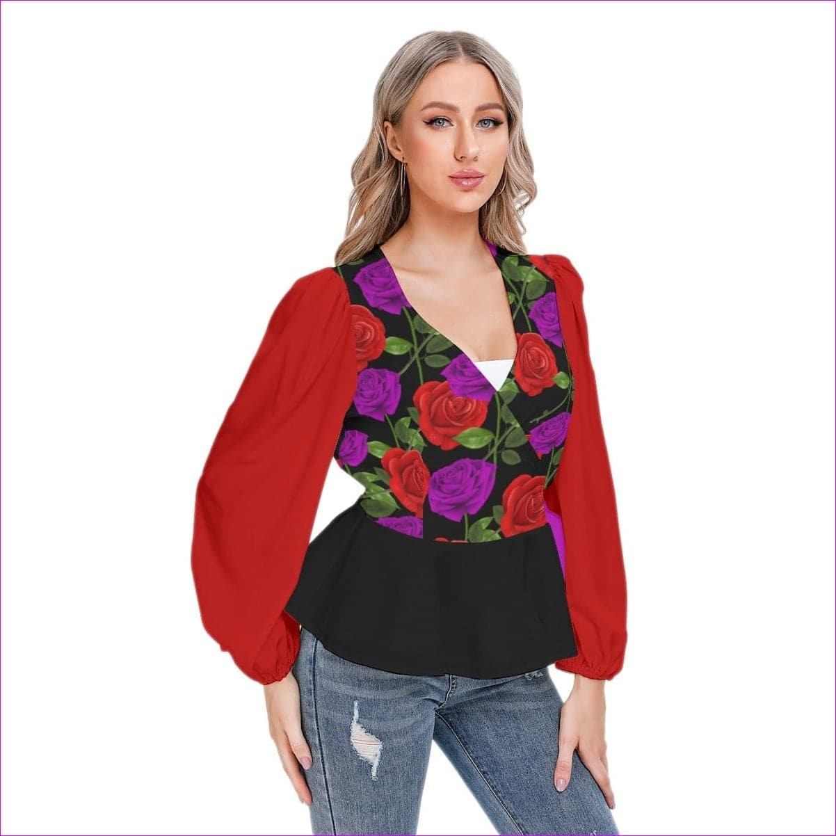 Red Rose Purp Women's Long Sleeve Shirt - women's blouse at TFC&H Co.