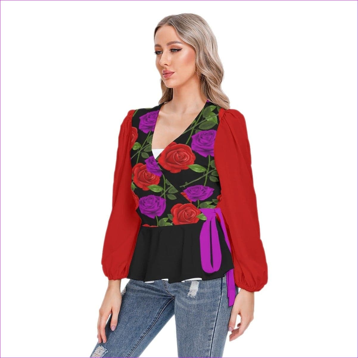 Red Rose Purp Women's Long Sleeve Shirt - women's blouse at TFC&H Co.