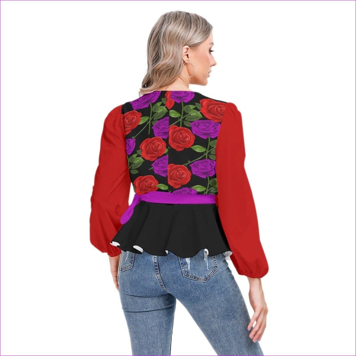 Red Rose Purp Women's Long Sleeve Shirt - women's blouse at TFC&H Co.