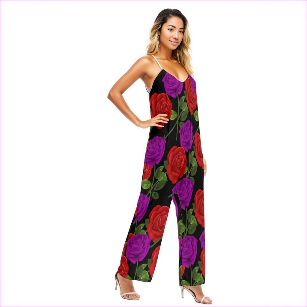 Red Rose Purp Women's Loose Cami Jumpsuit - women's jumpsuit at TFC&H Co.