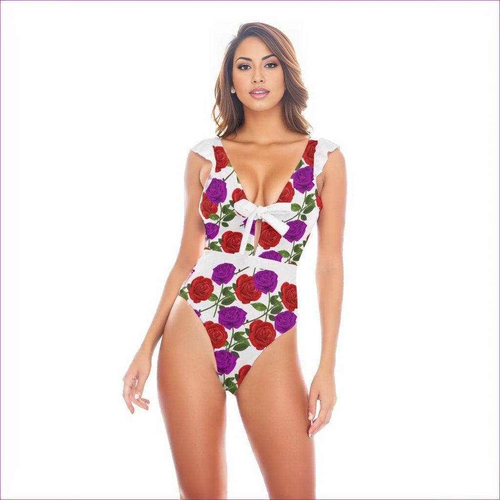 Red Rose Purp Women's Ruffle One Piece Swimsuit - women's one piece swimsuit at TFC&H Co.