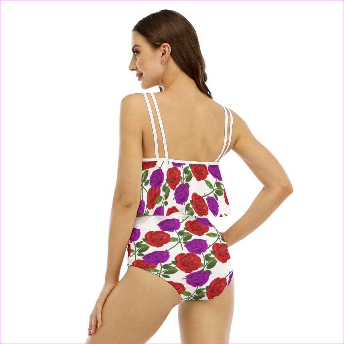 Red Rose Purp Women's Ruffled Vest Bikini Set - women's bikini at TFC&H Co.