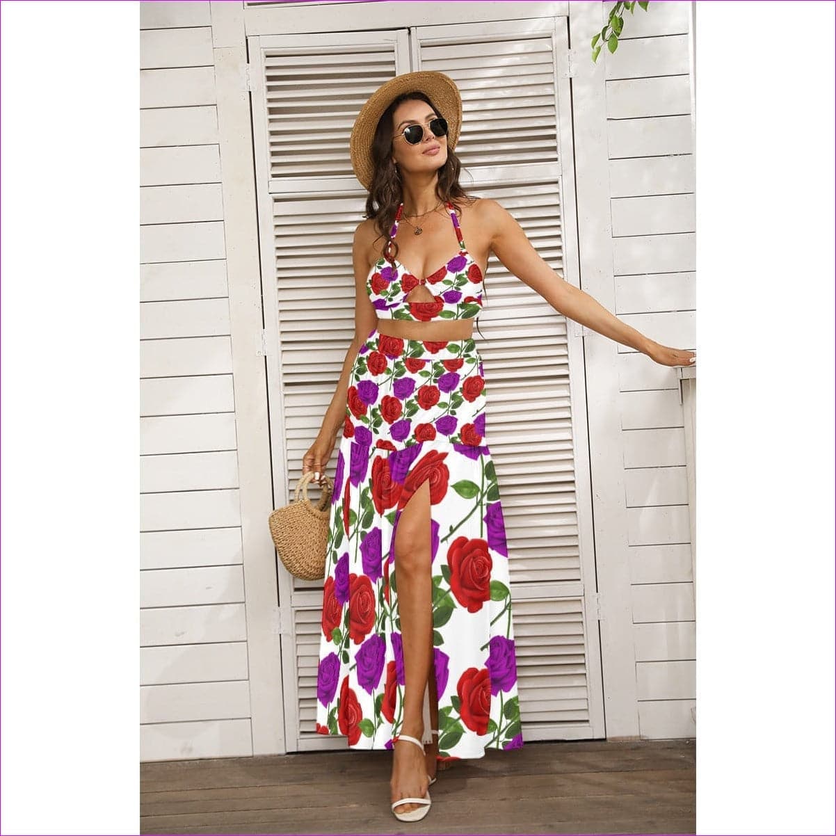 Red Rose Purp Women's Tie Back Wrap Dress - women's dress at TFC&H Co.