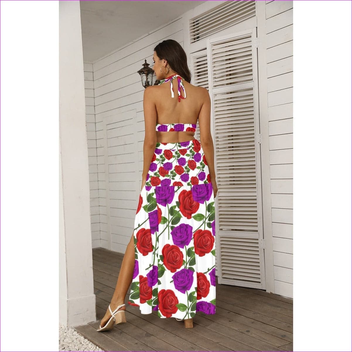 White Red Rose Purp Women's Tie Back Wrap Dress - women's dress at TFC&H Co.