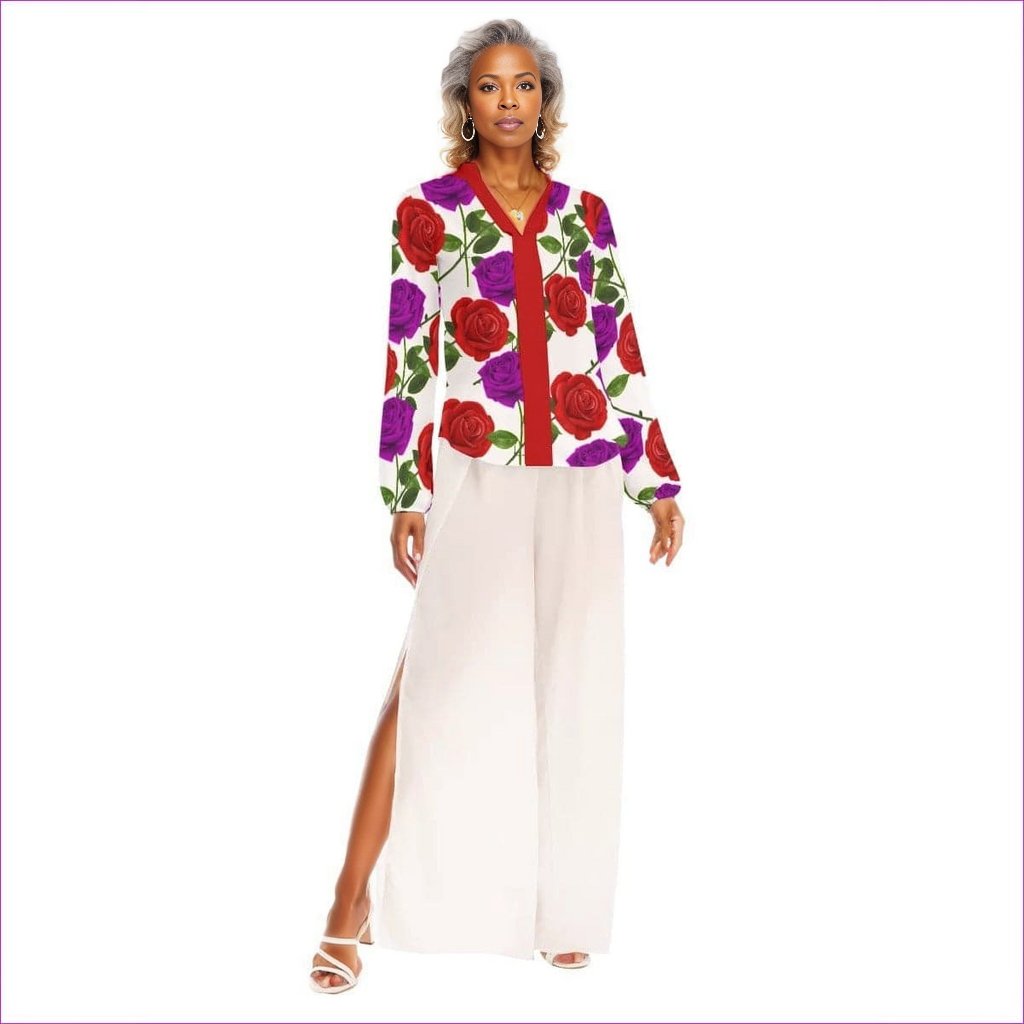 Red Rose Purp Women's V-neck Shirt - women's blouse at TFC&H Co.