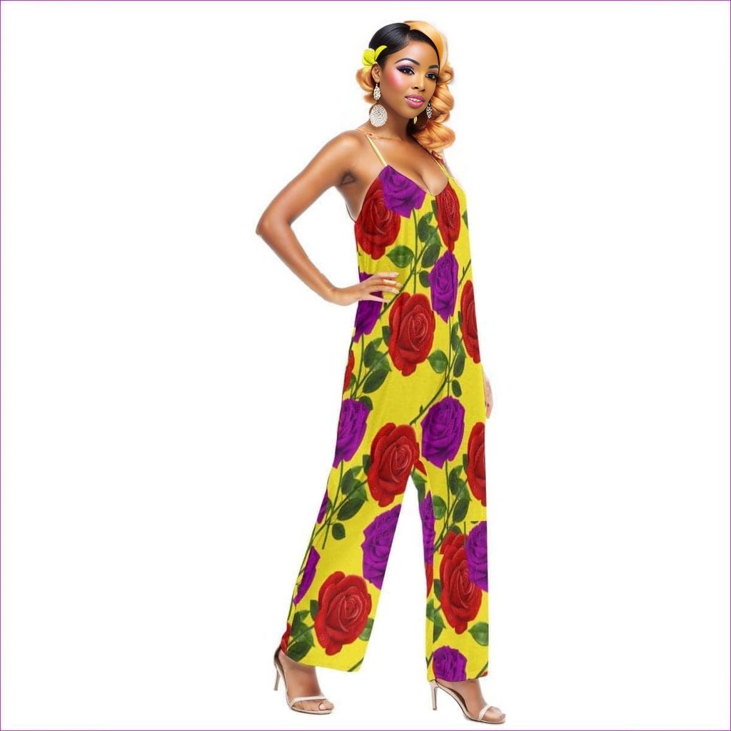Red Rose Purp Yellow Women's Loose Cami Jumpsuit - women's jumpsuit at TFC&H Co.