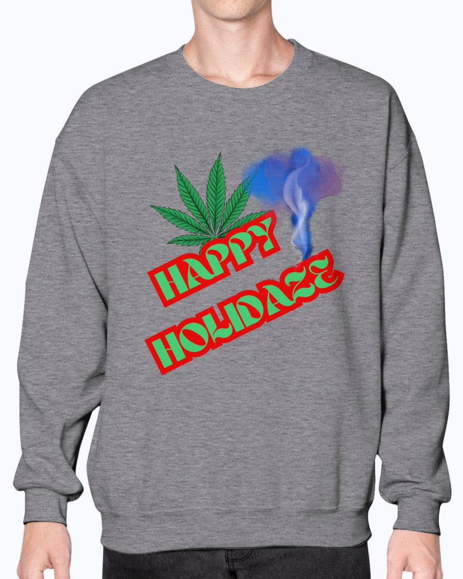 Graphite Heather - Happy Holidaze Weed 2 Gildan Crewneck Christmas Sweatshirt - Unisex Sweatshirt at TFC&H Co.