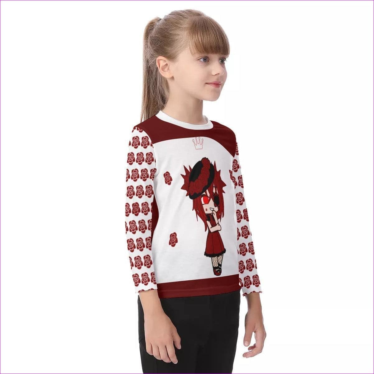 - Roseline Red Kids O-neck Long Sleeve T-shirt - kids t-shirts at TFC&H Co.