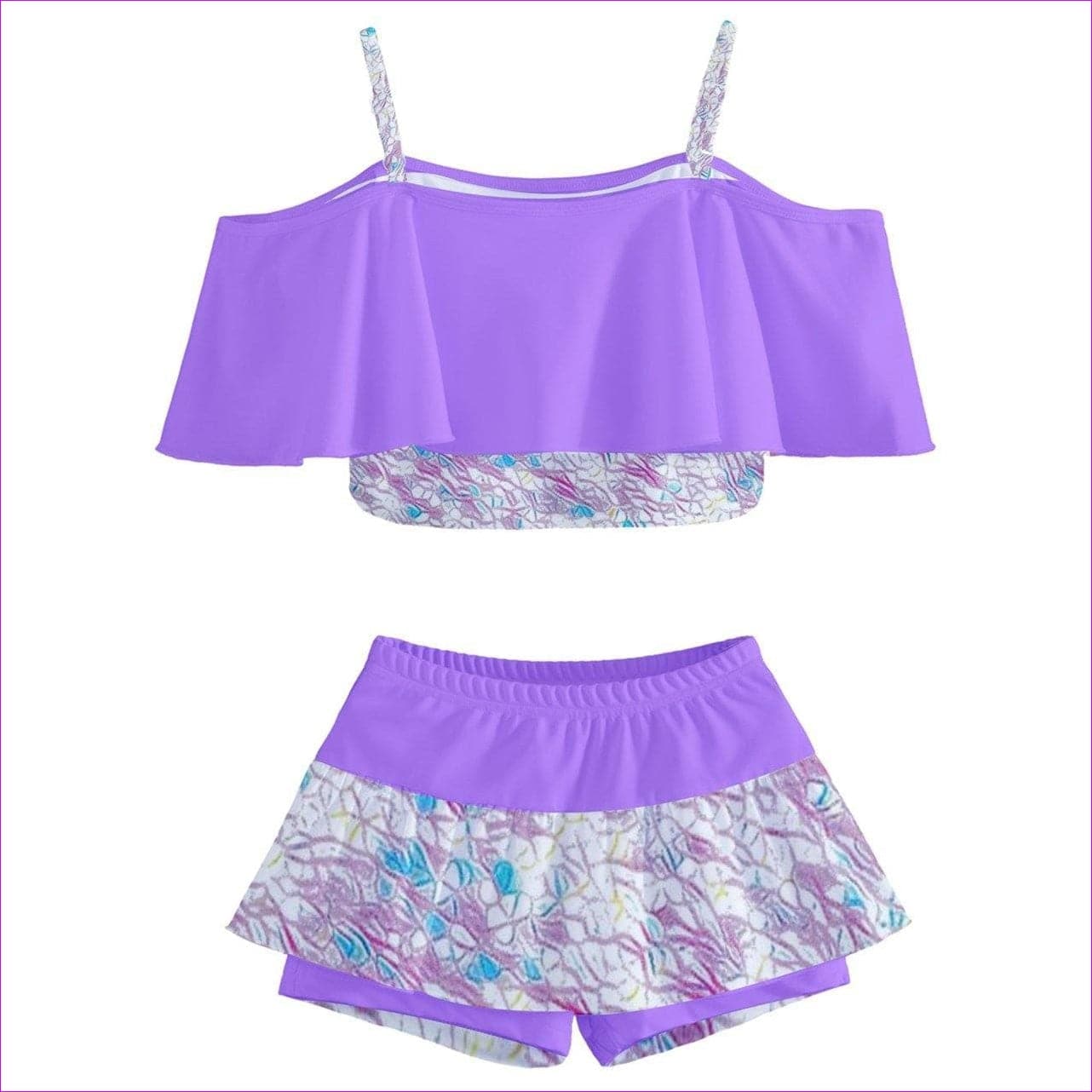 Royal Pallette Kids Off Shoulder Skirt Swimsuit - kids swimsuit at TFC&H Co.