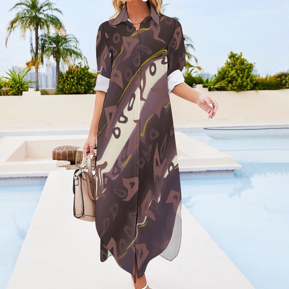 Runaway Women's Button Neck Long Sleeve Shirt Dress - women's dress at TFC&H Co.
